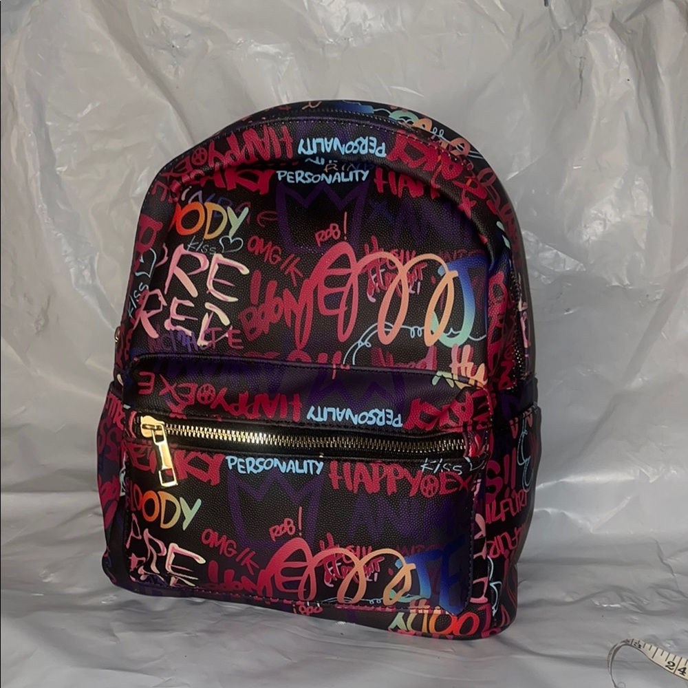 Purple and Red Urban Backpack with Graffiti Design - Picture 2 of 4